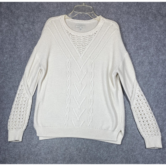 Lucky Brand Sweater Womens Extra Small Ivory Cable Knit Crochet Pullover 7W15102 - Picture 1 of 12